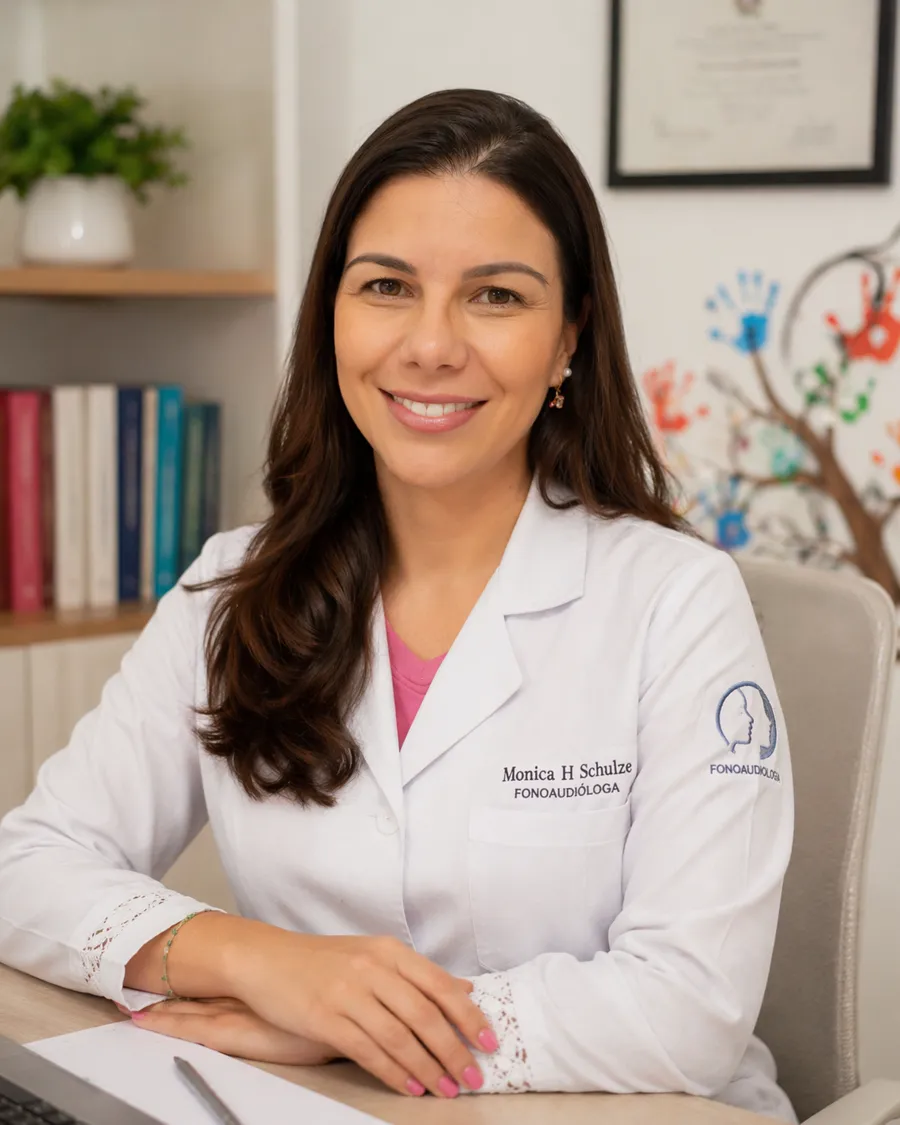 Mônica H. Schulze, fonoaudióloga, em sessão de atendimento infantil